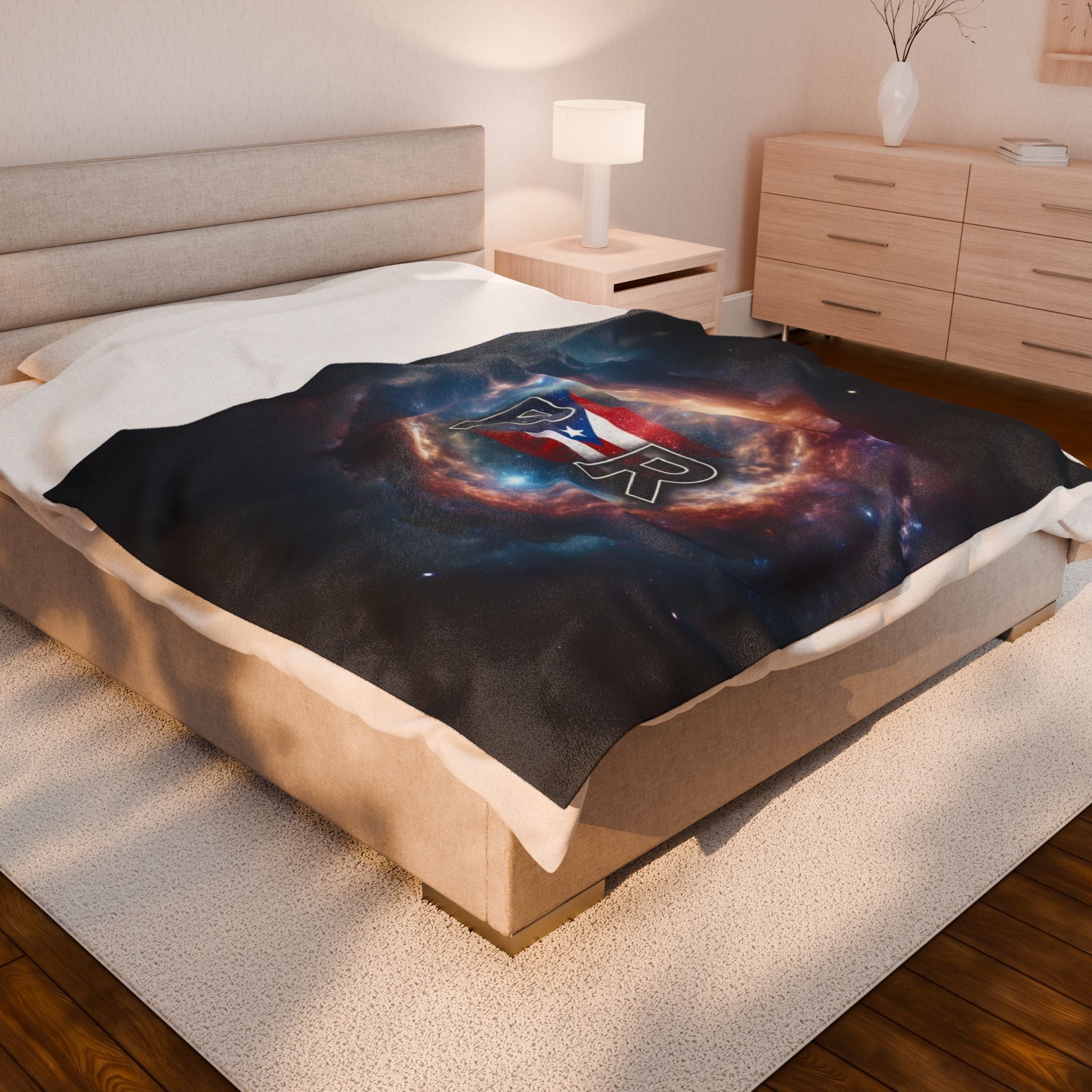 Puerto Rico Flag Galaxy Velveteen Plush Blanket