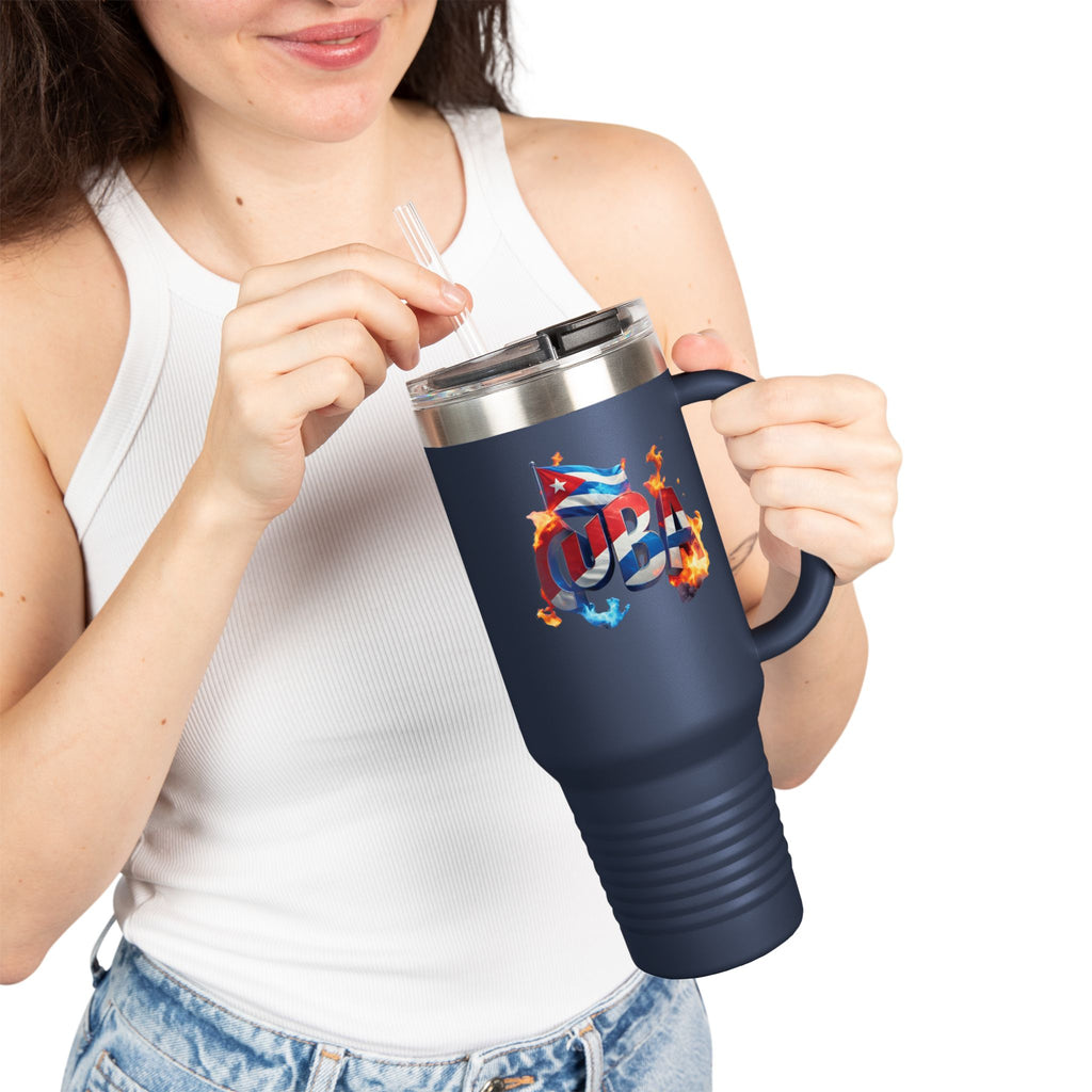 Taza de viaje térmica de 40 oz - Diseño estilo cubano con pajita