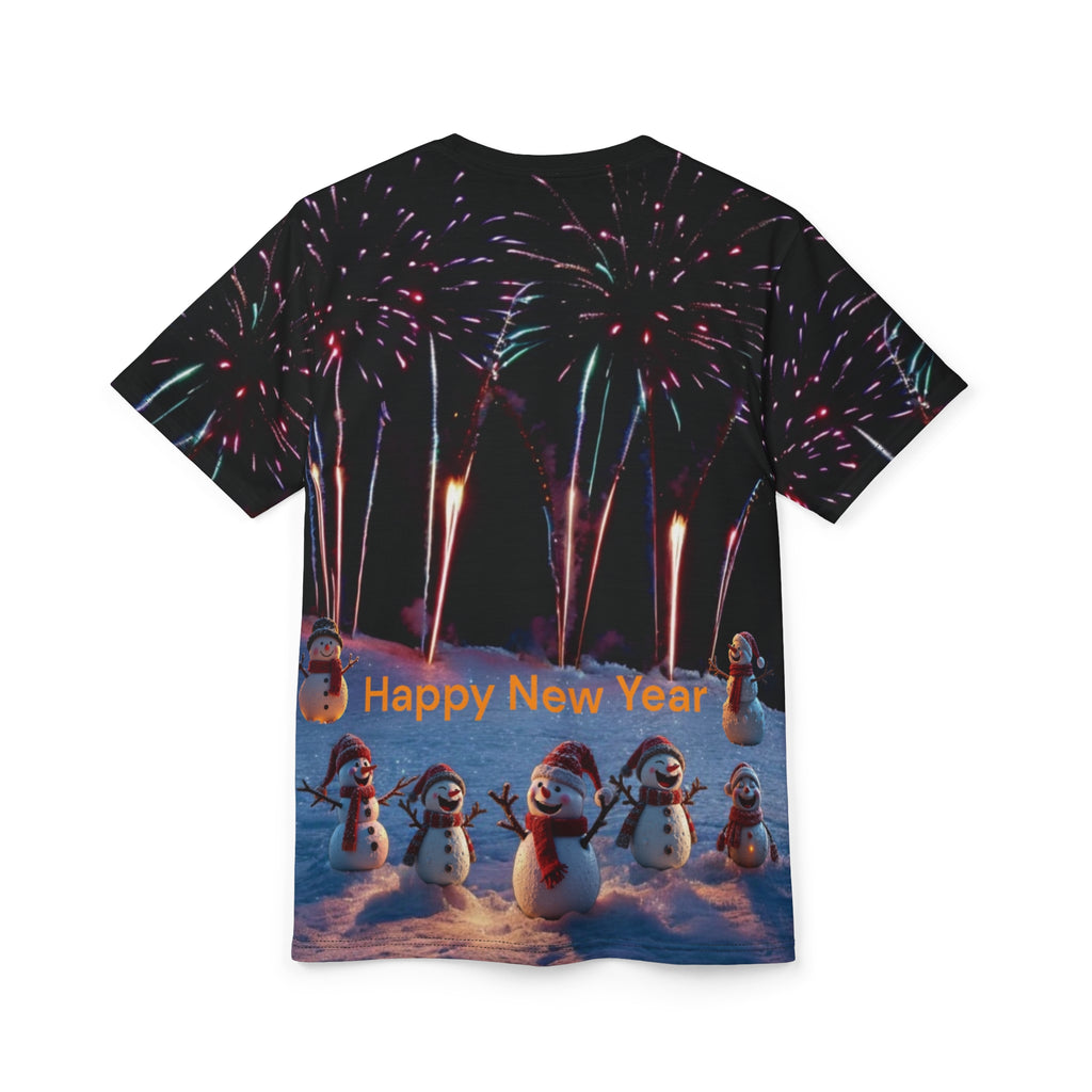T-Shirt New Year Snowman and Fireworks Celebration Gift