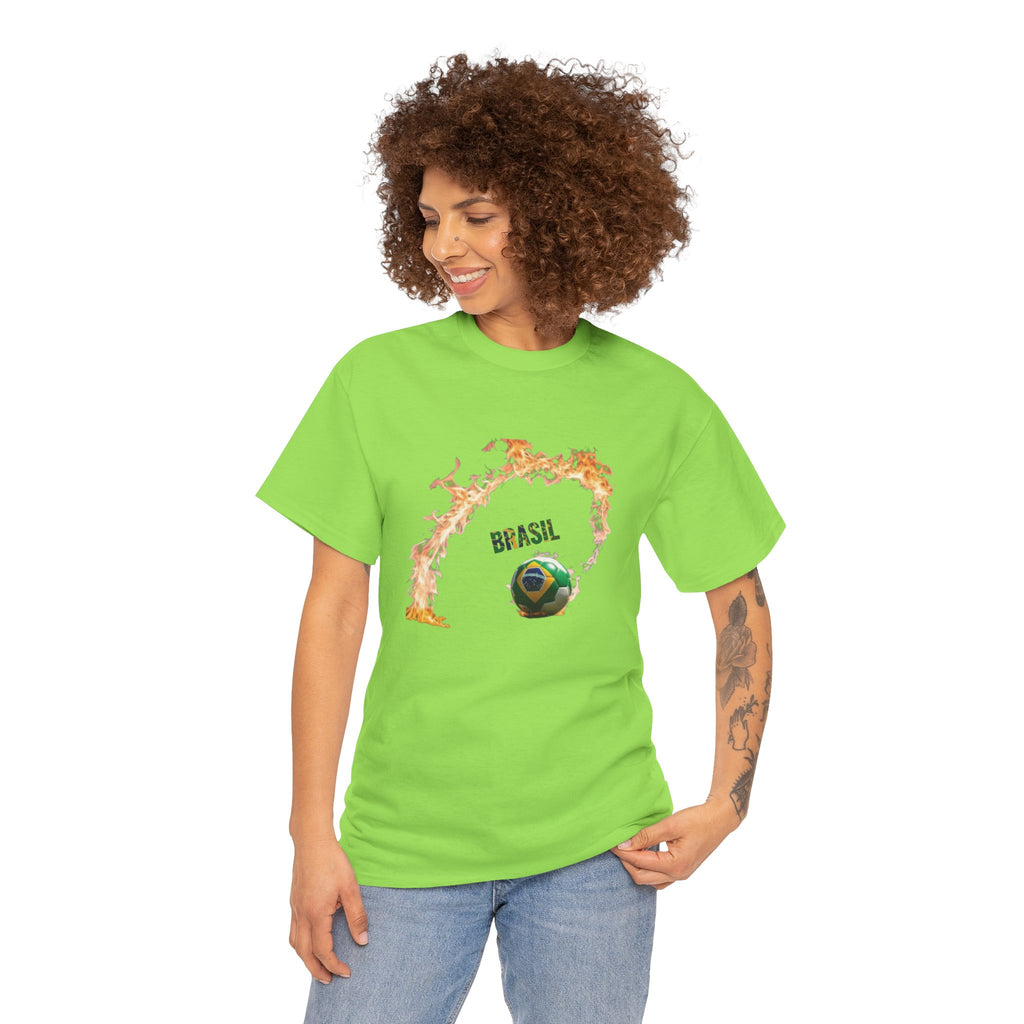 Camiseta unissex de algodão pesado Brazil Soccer Love - estampa divertida para fãs de esportes