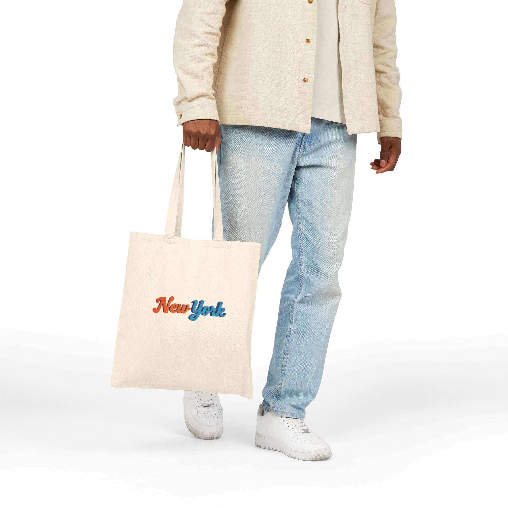 New York Script Canvas Tote Bag – Retro Two-Tone City Souvenir