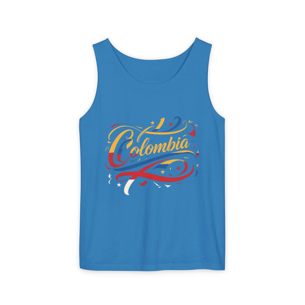 Camiseta sin mangas unisex teñida de Colombia: Celebra la cultura colombiana