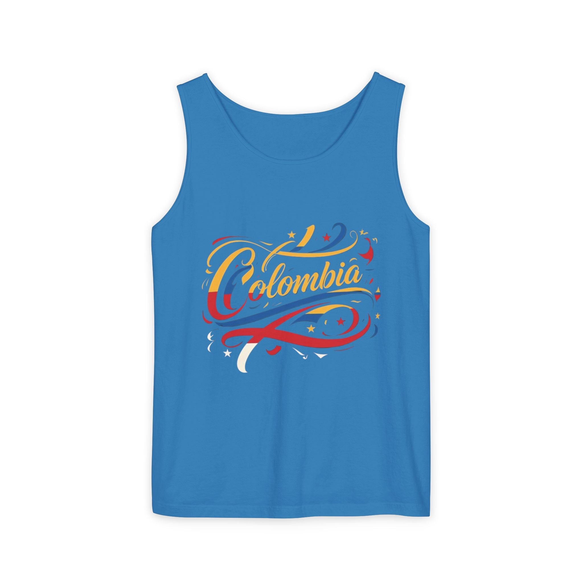 Camiseta sin mangas unisex teñida de Colombia: Celebra la cultura colombiana