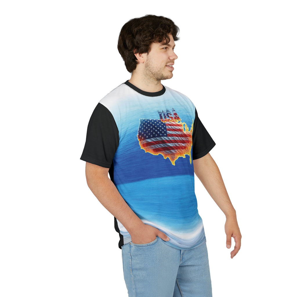 USA Flag Unisex Cut & Sew Tee - Perfect for Independence Day & Summer Celebrations