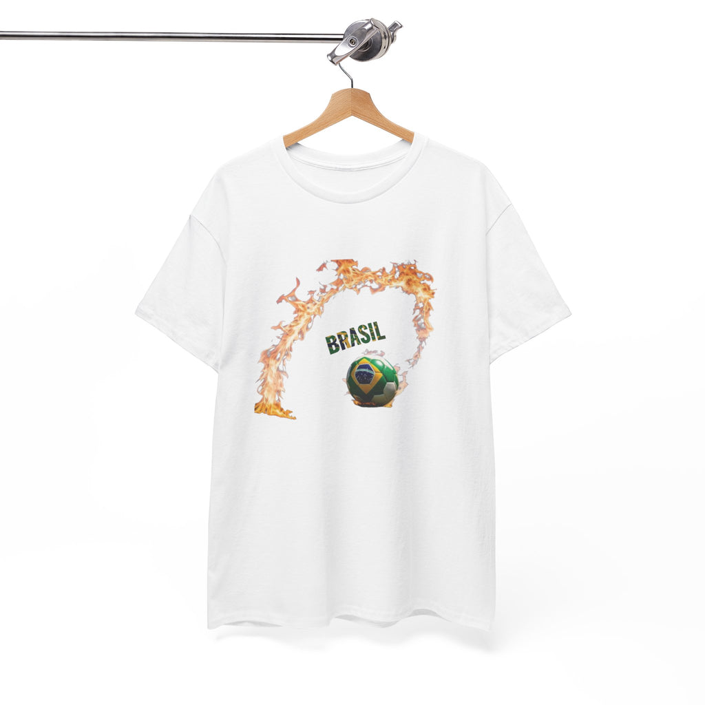 Camiseta unissex de algodão pesado Brazil Soccer Love - estampa divertida para fãs de esportes