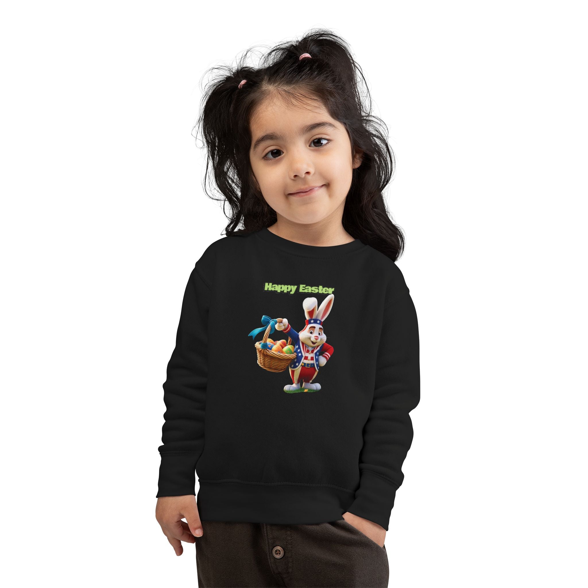 Toddler Sweatshirt — "Happy Easter" Bunny with Basket Kids Pullover