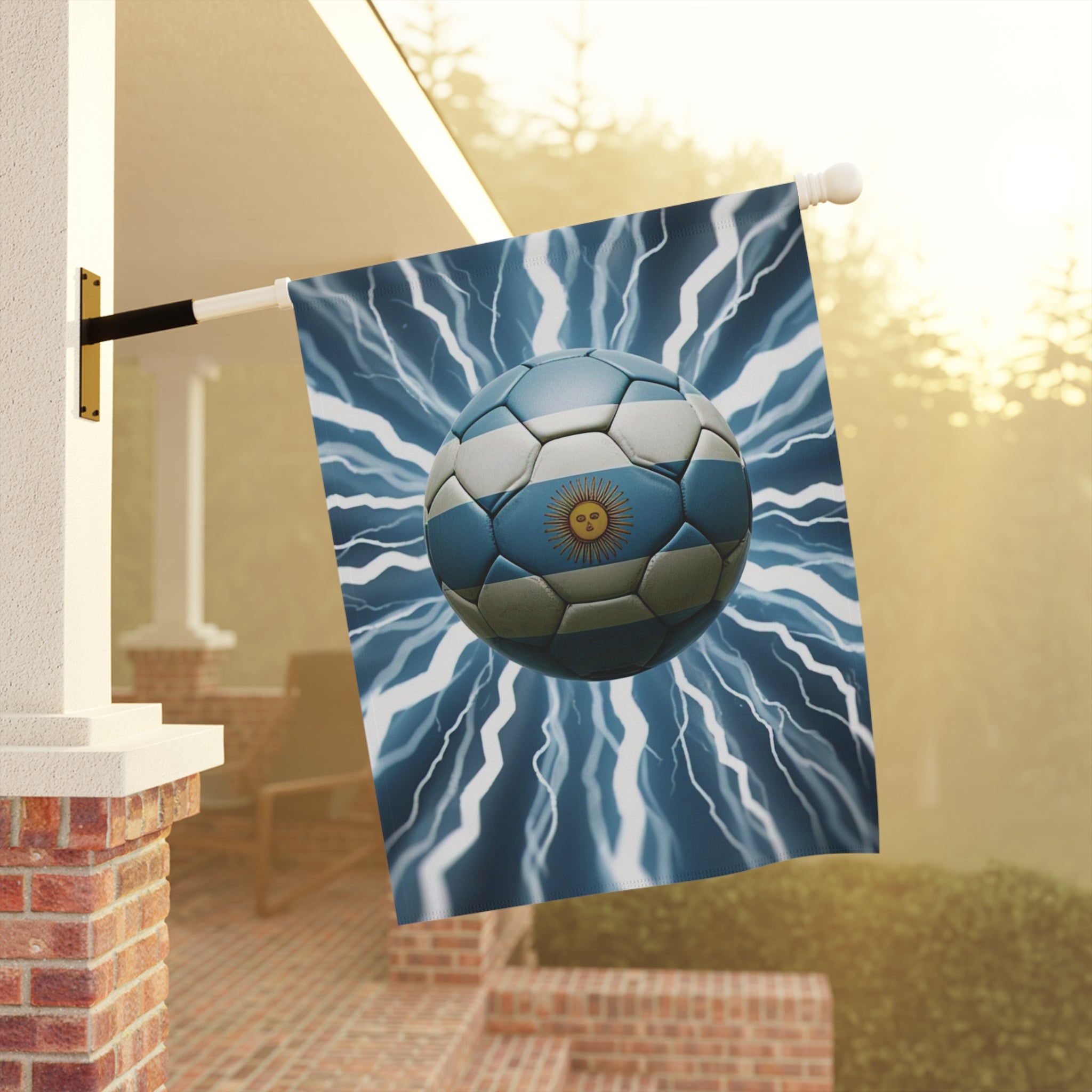 Soccer Lightning Garden Flag – Argentina Blue Ball Football House Banner