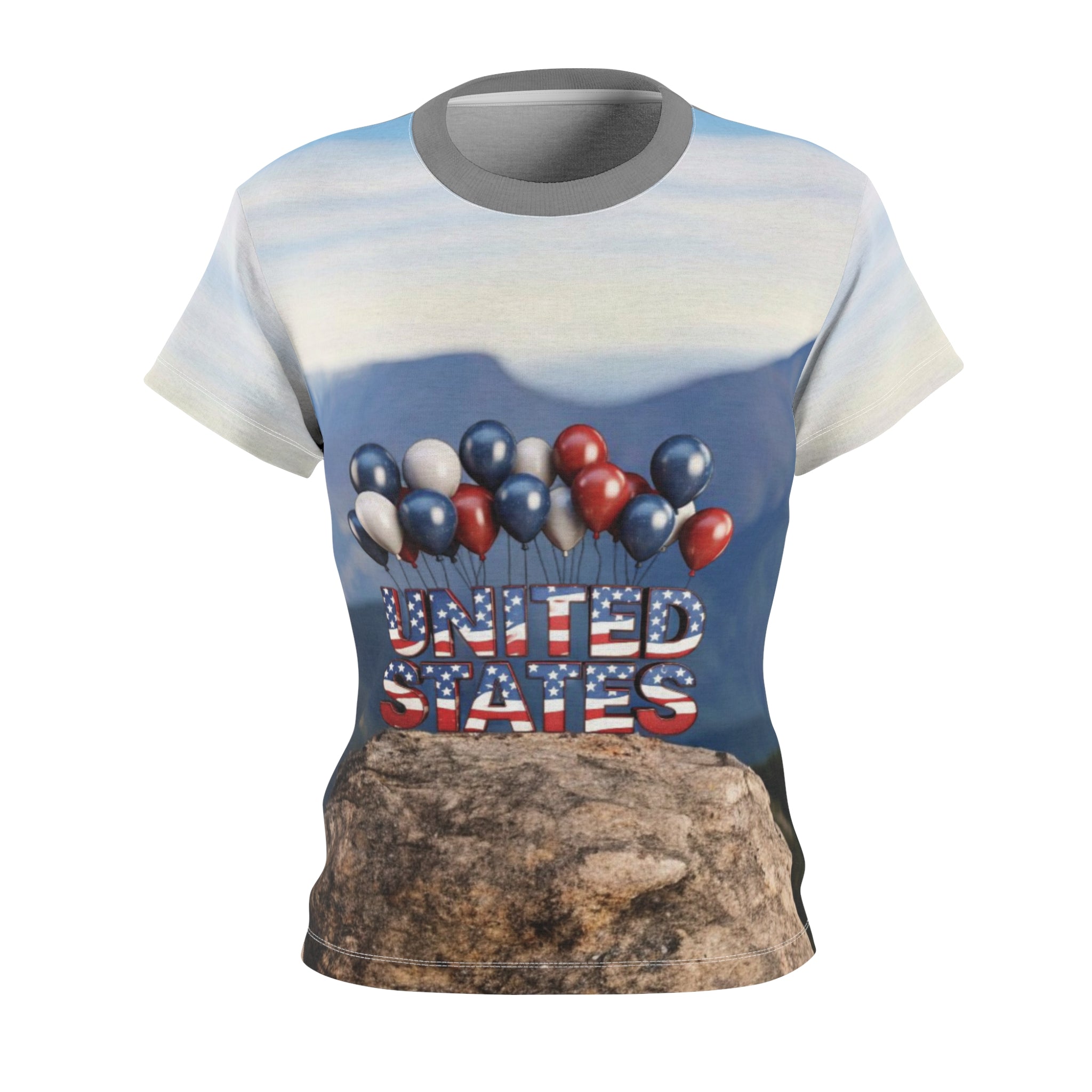 Patriotic Women's Cut & Sew Tee with USA Balloons