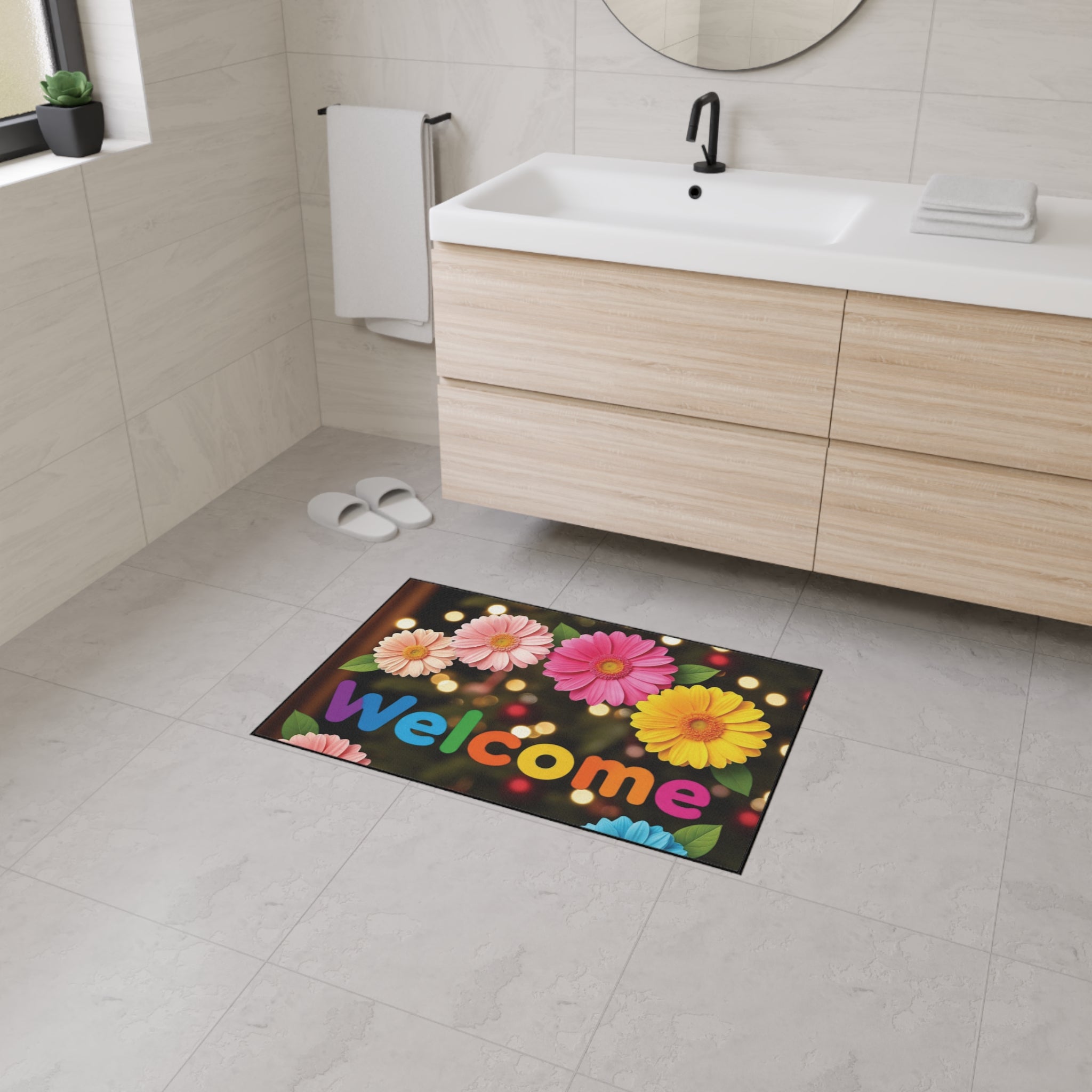 Colorful Welcome Floor Mat - Durable Doormat for Home Entry, Perfect for Spring Decor, Housewarming Gift, Indoor/Outdoor Use 