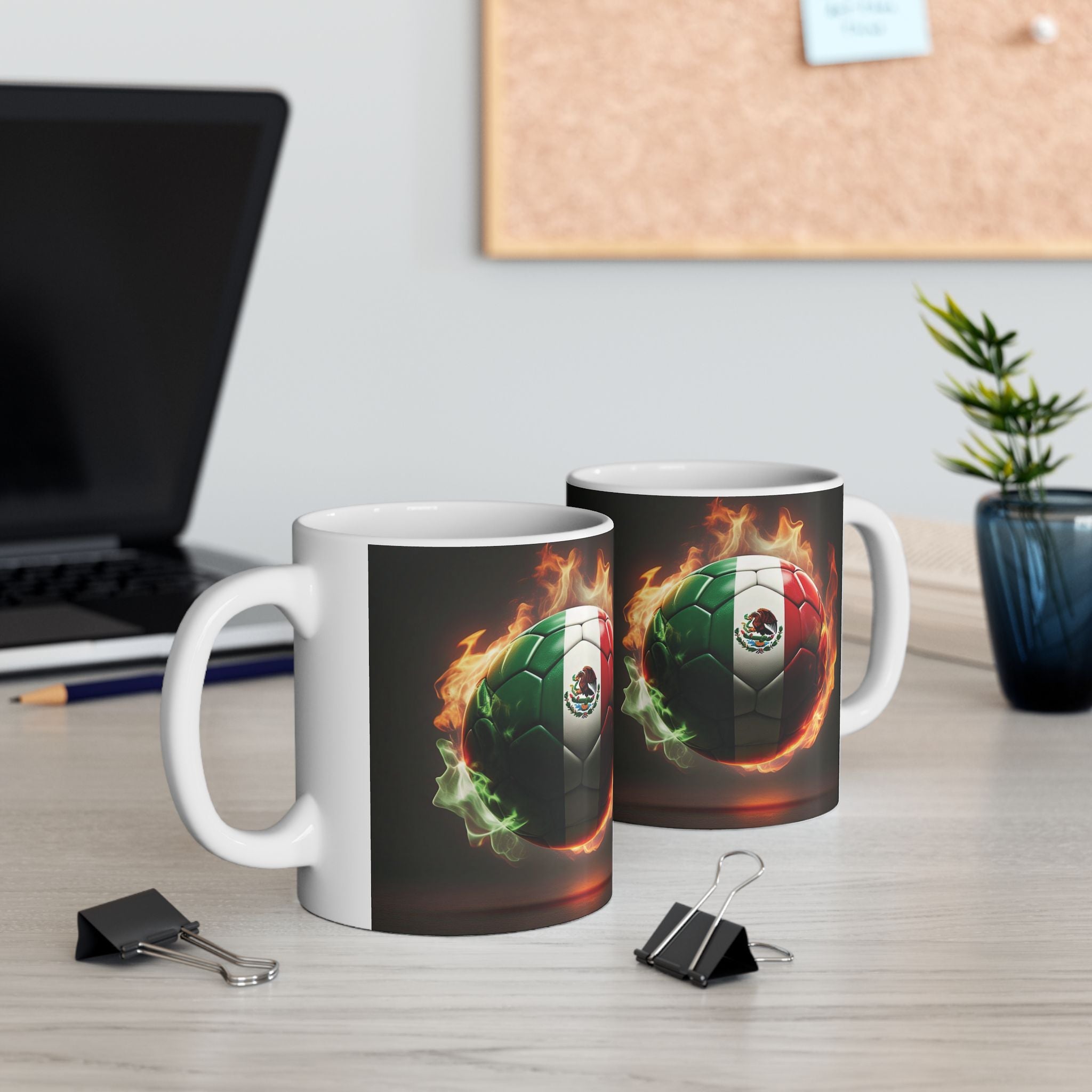 Soccer Mug - Ceramic Mug with Soccer Ball and Mexican Flag (11oz, 15oz)