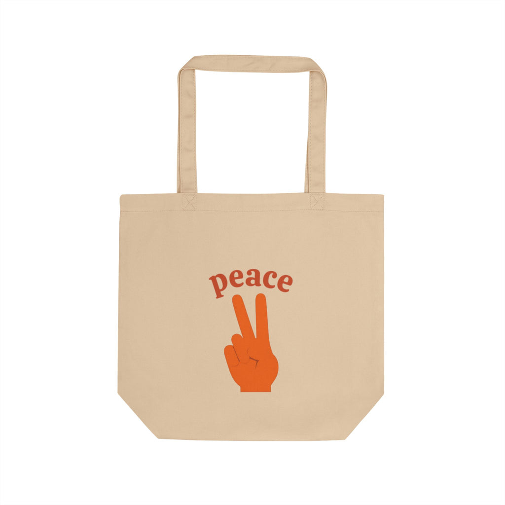 Peace Hand Eco Tote Bag – Retro Orange Peace Sign Canvas Market Tote