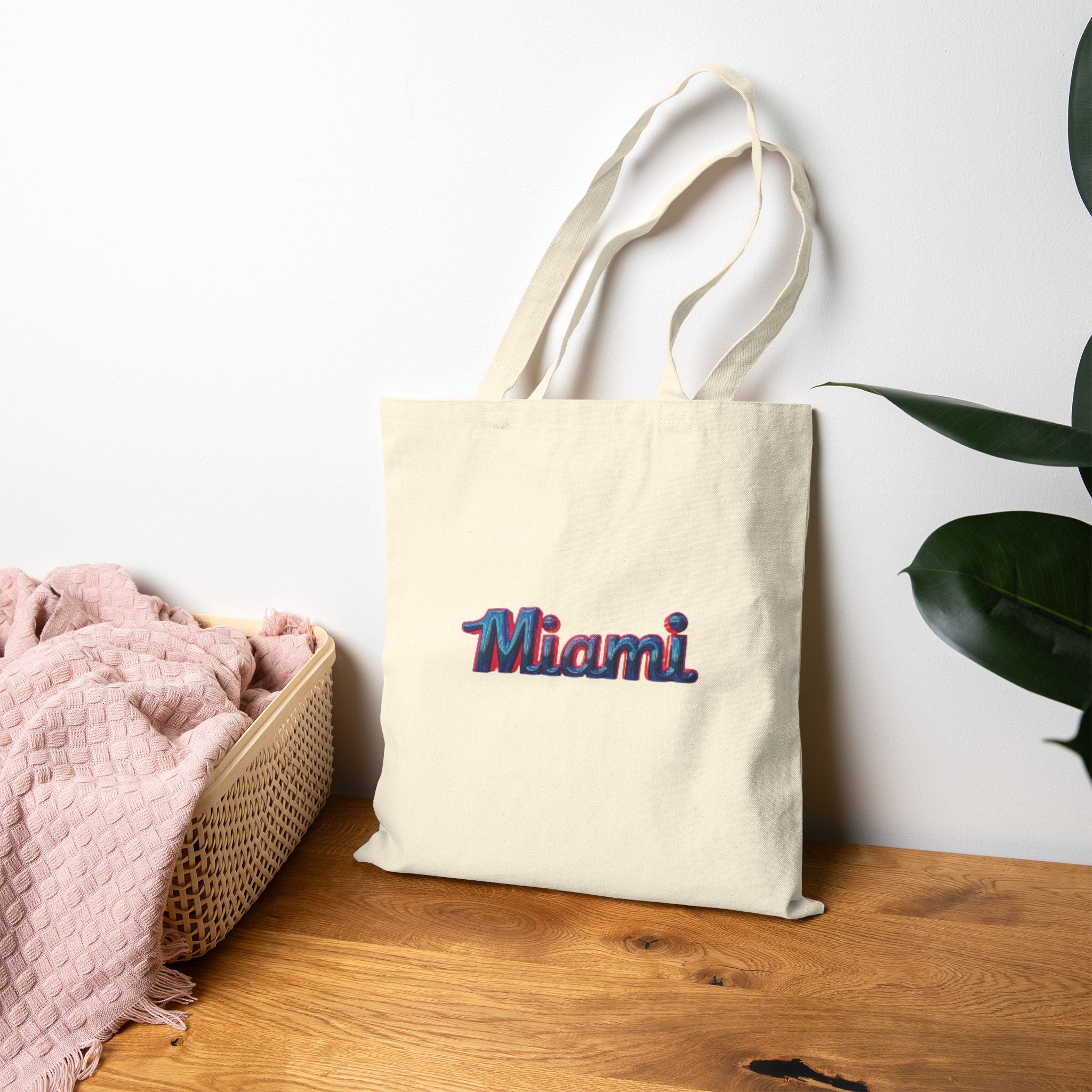 Miami Retro Script Canvas Tote Bag — Vintage 80s Vibe Beach & City Shopper