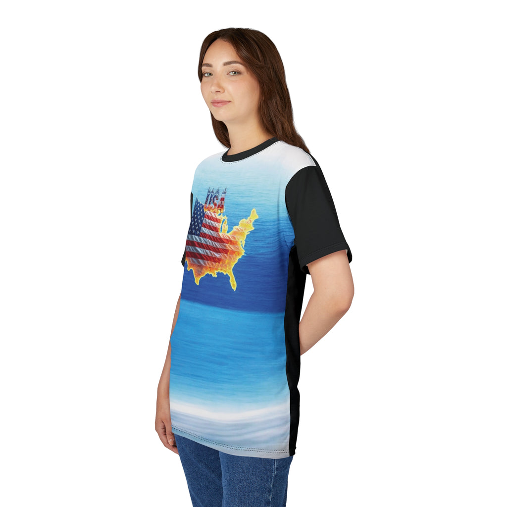 USA Flag Unisex Cut & Sew Tee - Perfect for Independence Day & Summer Celebrations