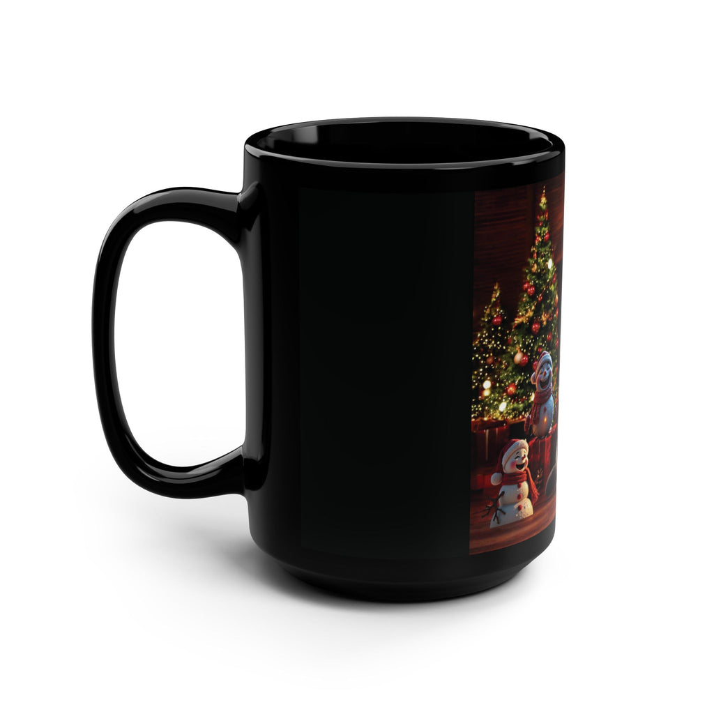 Black Mug, 15oz with a Christmas atmosphere and for cat lovers