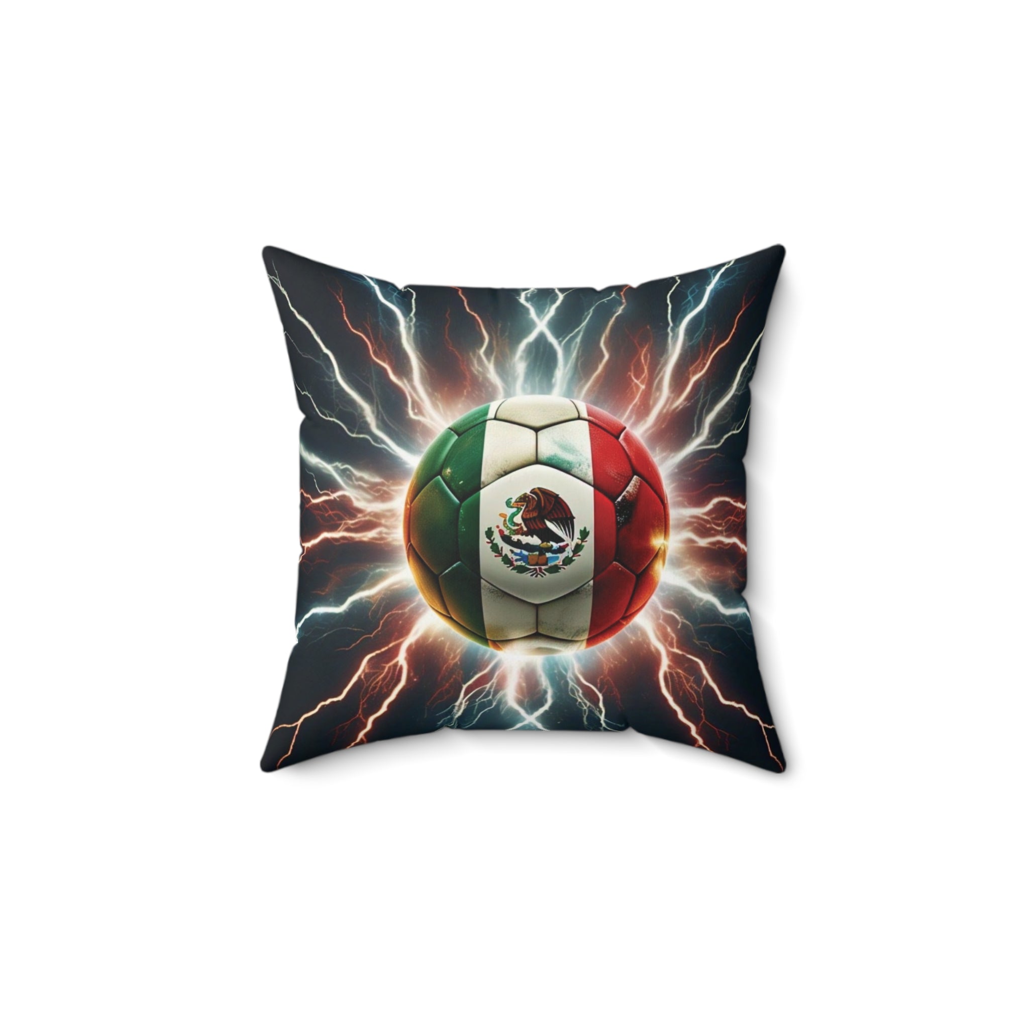 Almohada cuadrada de poliéster hilado con temática de fútbol: perfecta para los fanáticos del fútbol mexicano