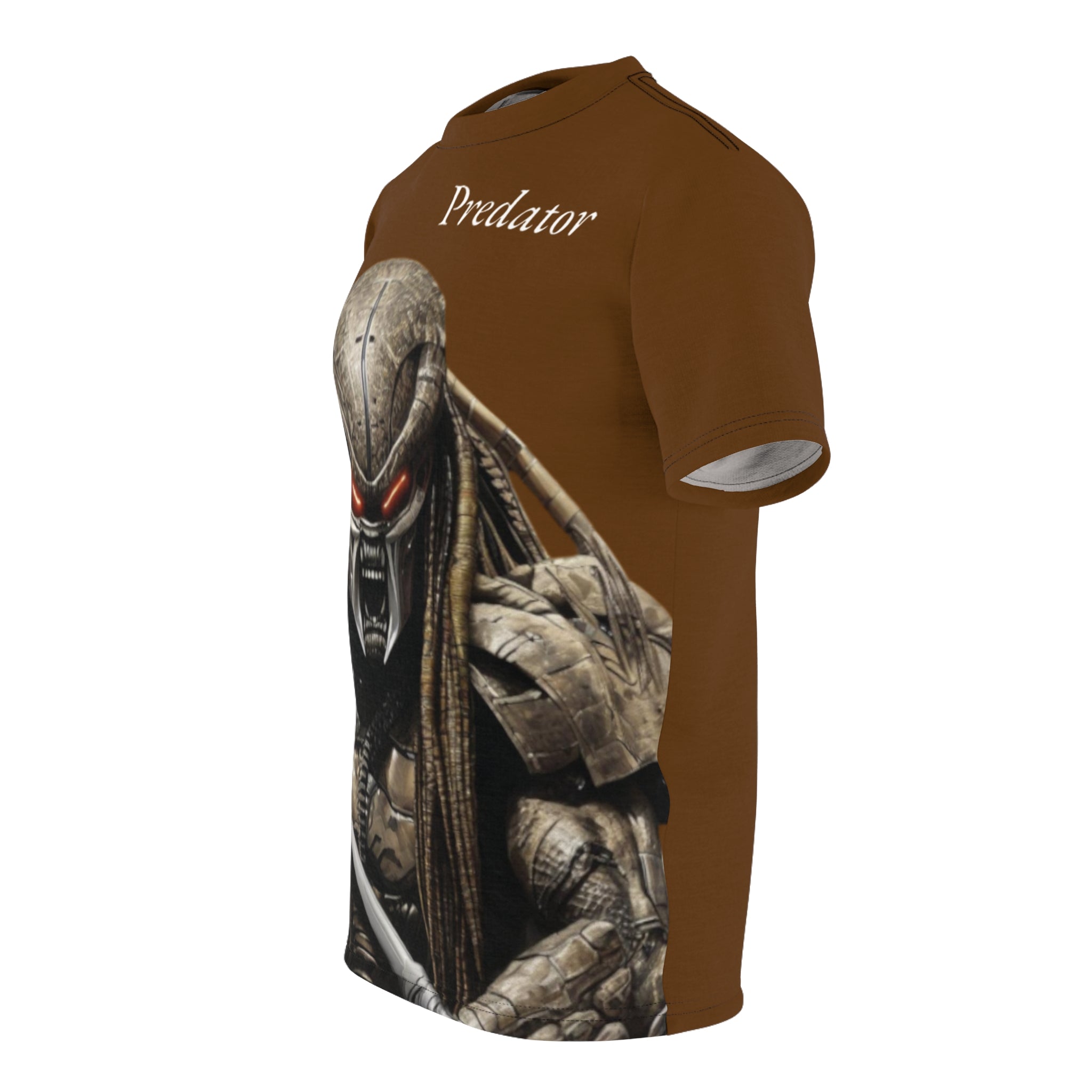 Predator artificial intelligence image t-shirt, brown color for men cut and sew: stylish casual t-shirt,