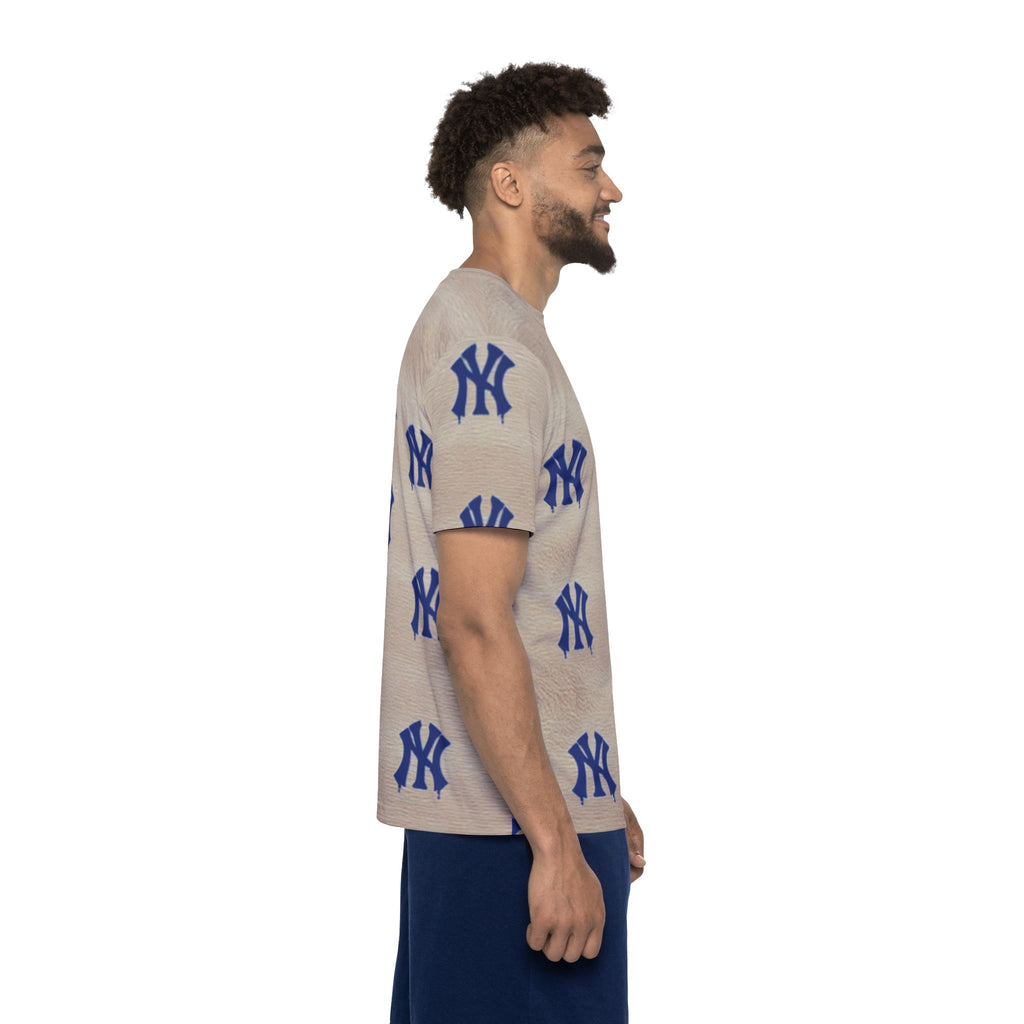 "NEW YORK Drip" T-shirt | Beige All-Over Print with Stylized Blue Logo