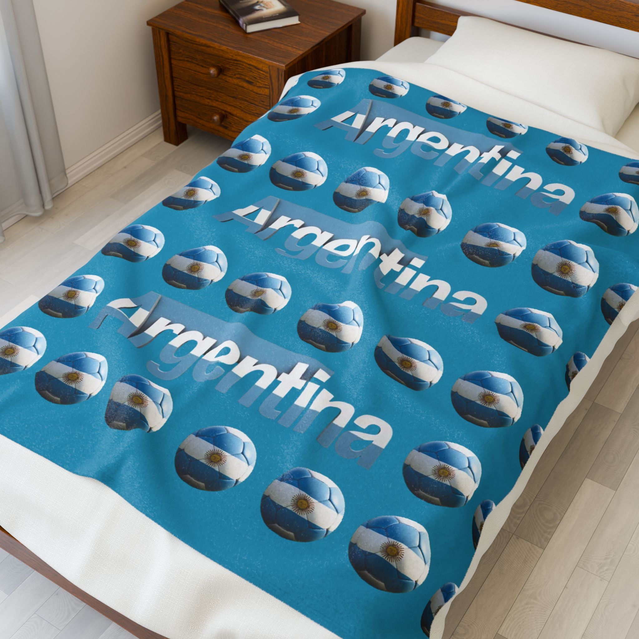 Manta de terciopelo de muchas bolas de soccer- Diseño argentino