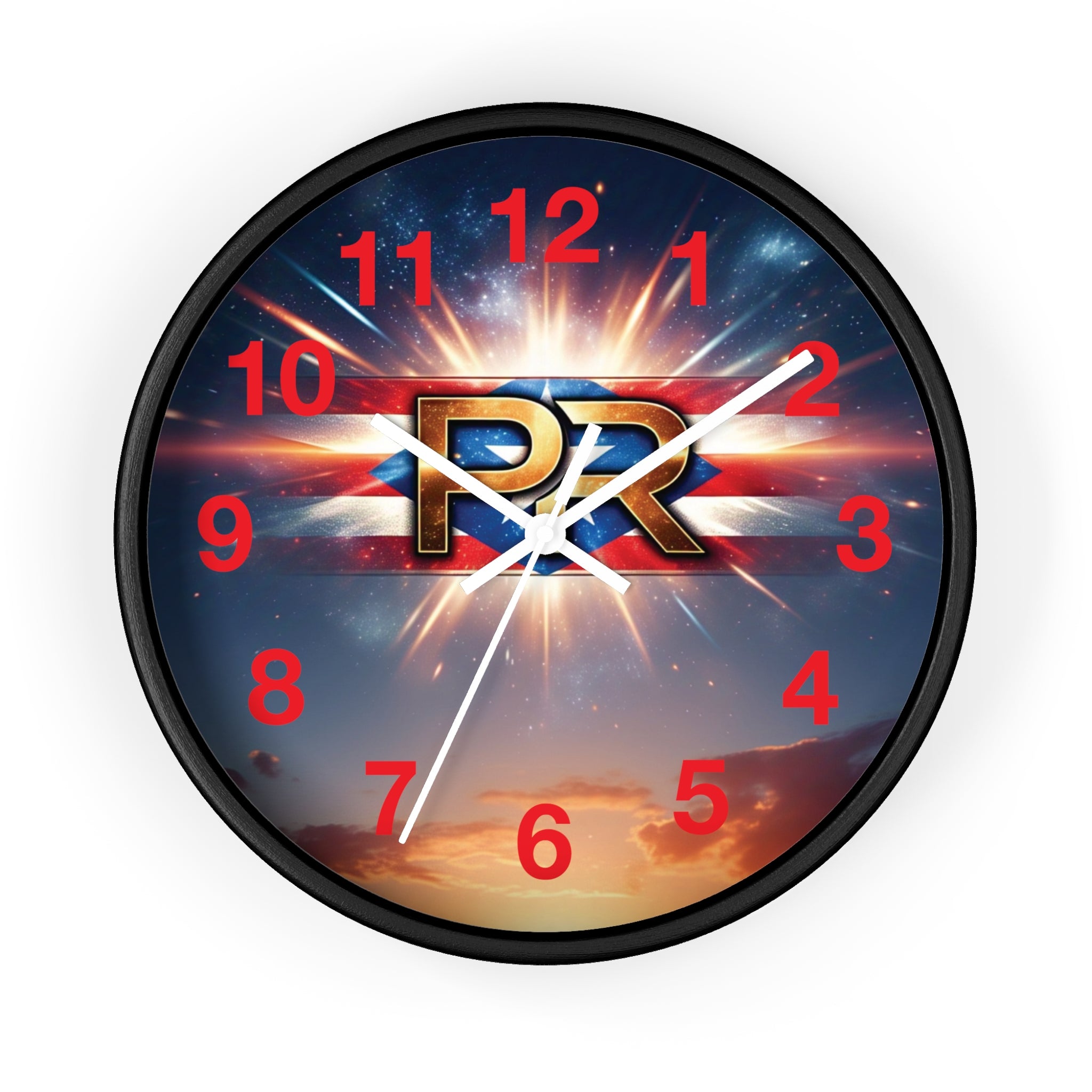Reloj de pared puertorriqueño con el logotipo de PR: perfecto para decoración del hogar o regalos.