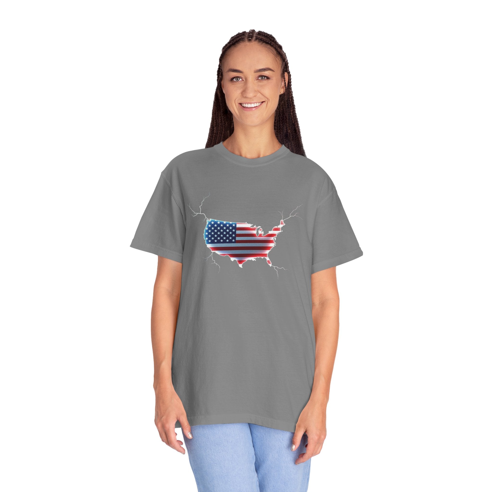 Unisex Garment-Dyed T-shirt - USA Flag Map Design | Casual Independence Day Apparel