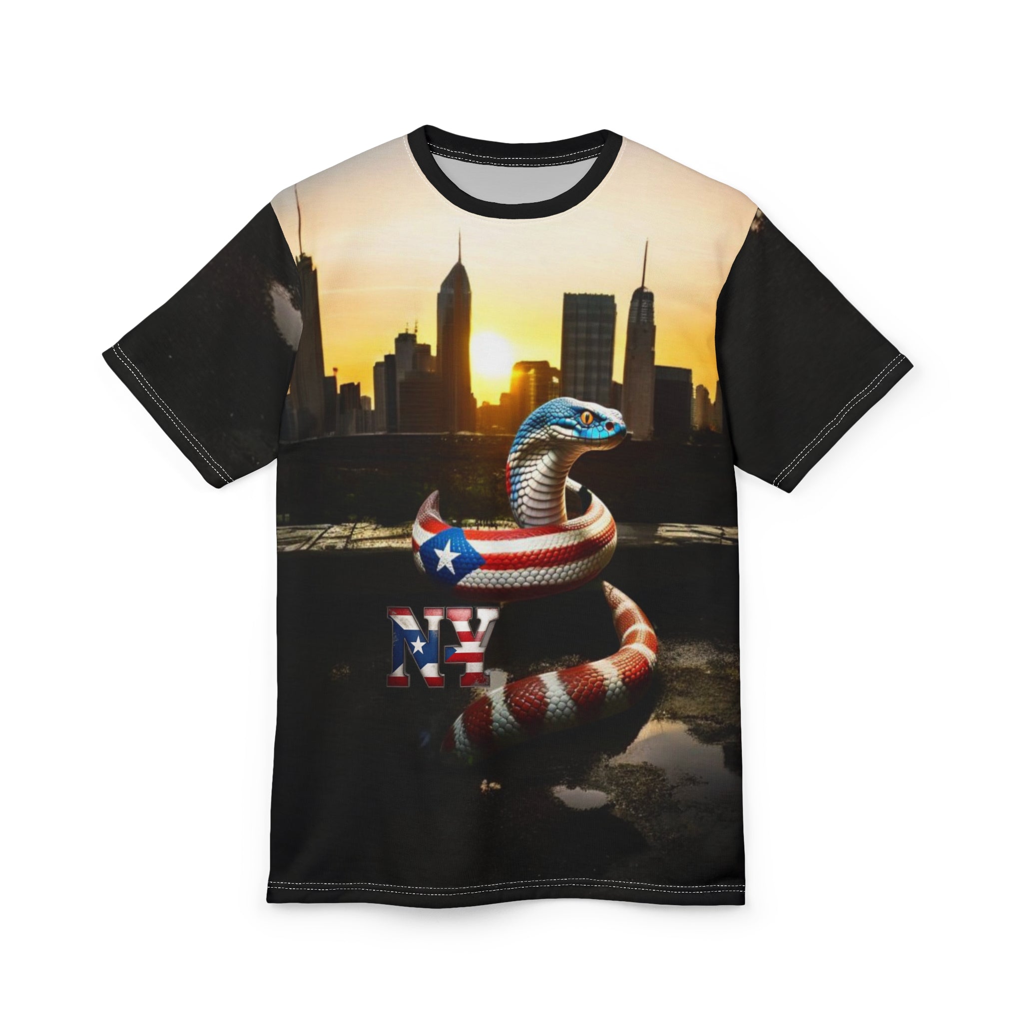Camiseta puertorriqueña de serpiente cortada y cosida