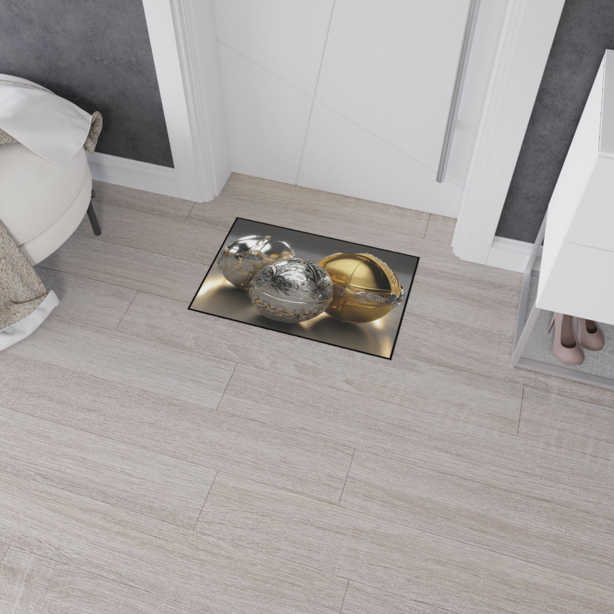 Floor Mat - Beautiful Gold and Silver Ball Design, Durable Mat - Perfect Gift Idea 