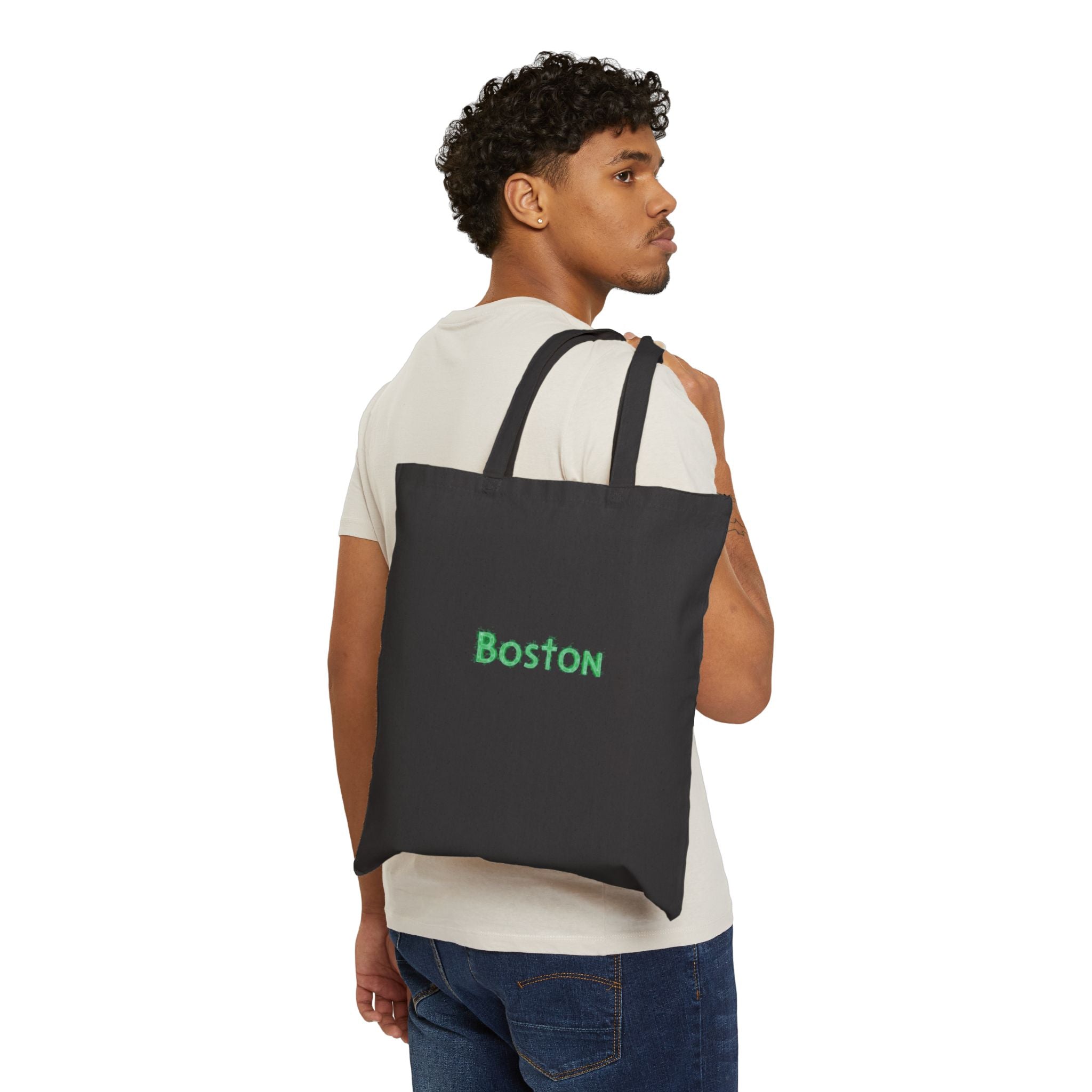 Boston Canvas Tote Bag — Green Embroidered City Market Tote