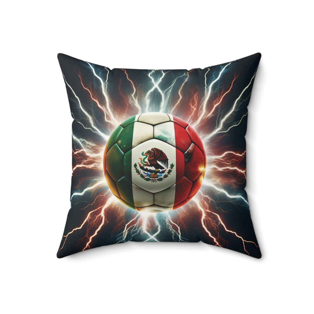 Almohada cuadrada de poliéster hilado con temática de fútbol: perfecta para los fanáticos del fútbol mexicano