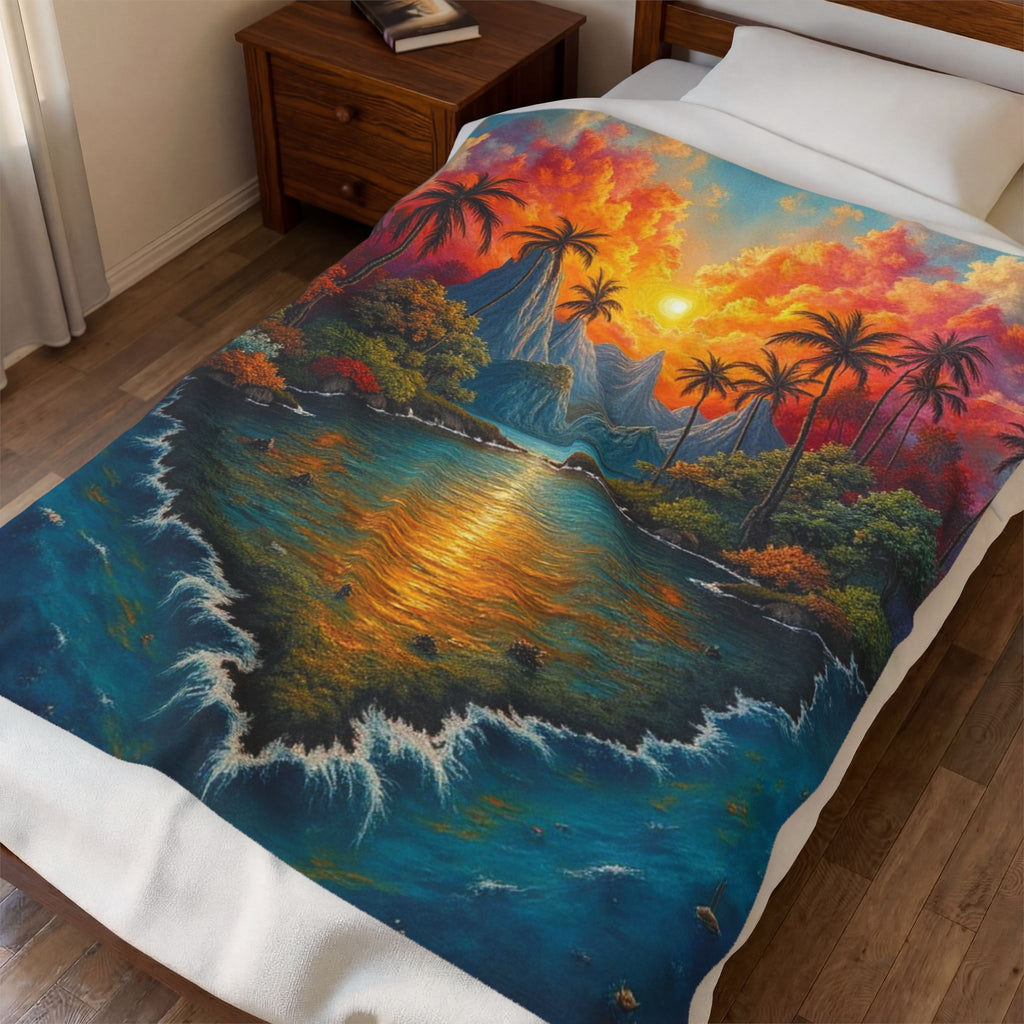 Velvet Plush "Vibrant Tropical Sunset"- Cozy Comfort for Home Decor