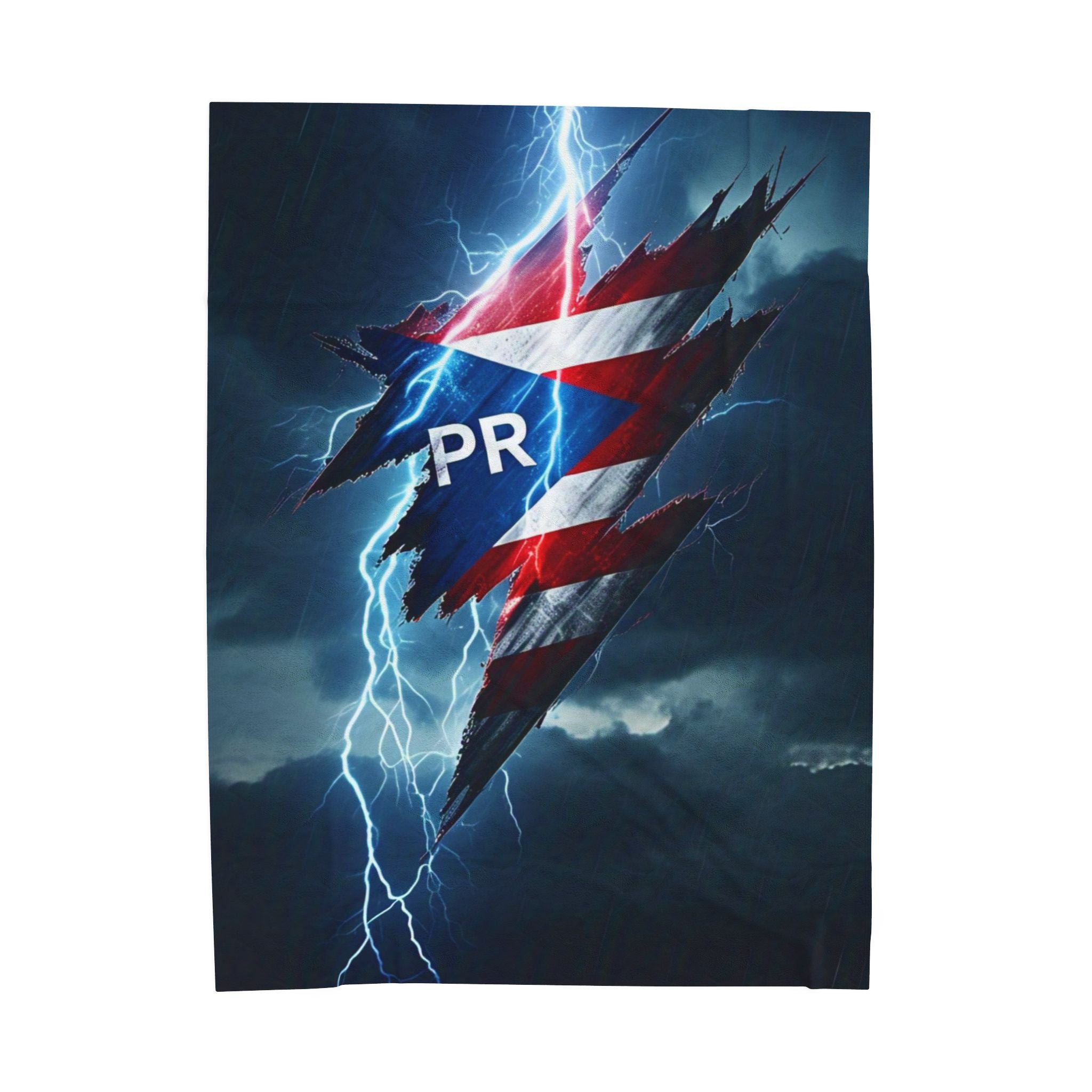 Velveteen Plush Blanket — Puerto Rico Lightning Flag Design (PR Torn Flag)