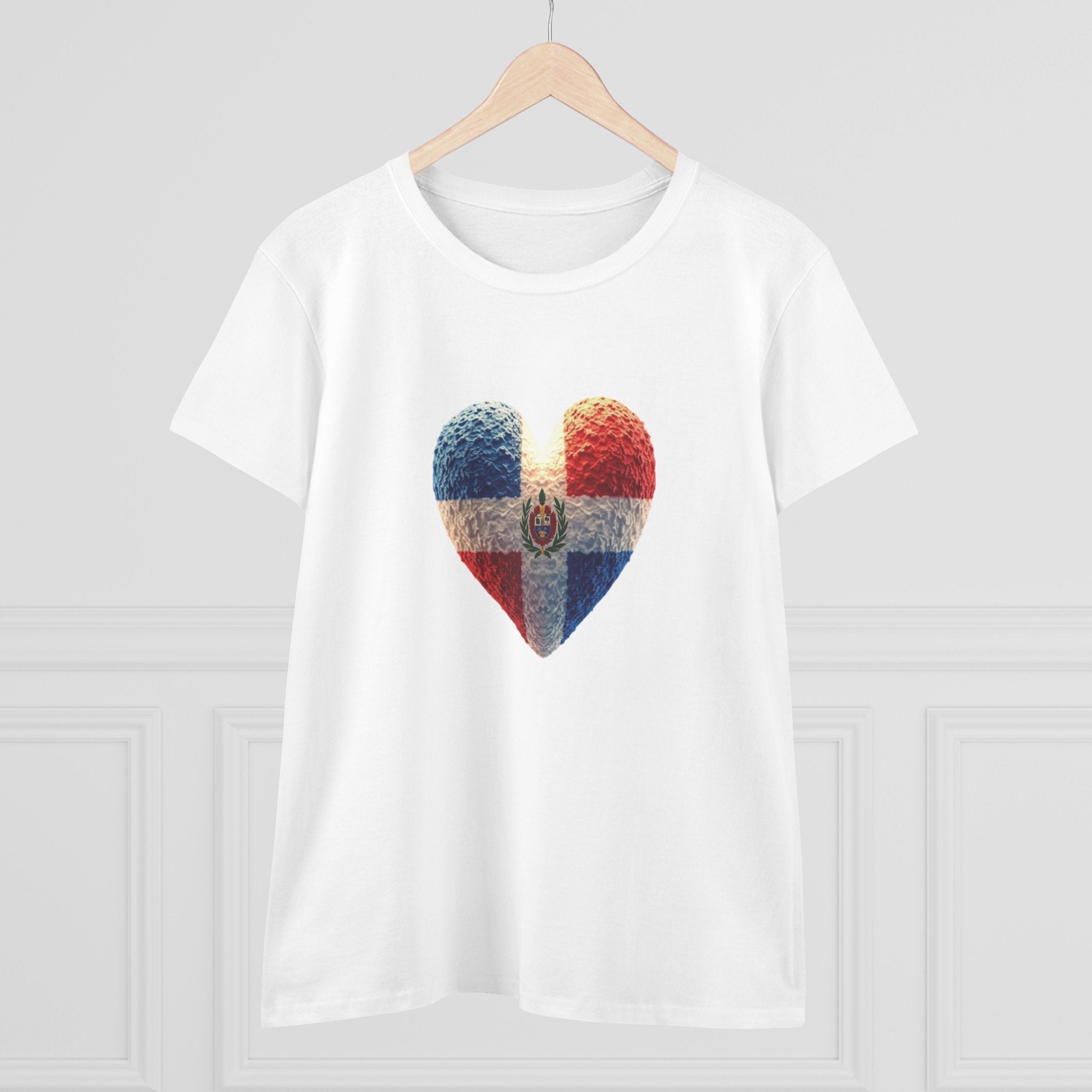Camiseta con estampado de corazón de República Dominicana para mujer - Algodón cómodo de peso medio