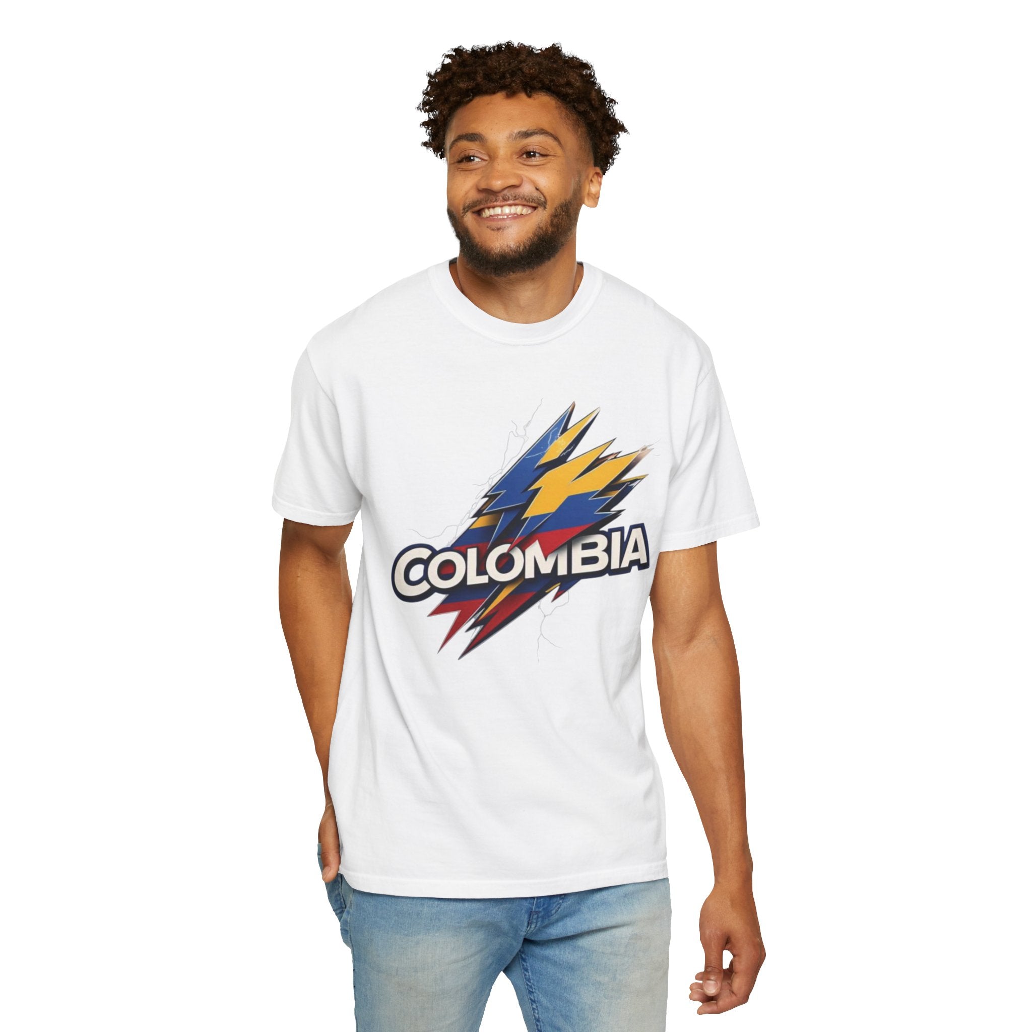 Camiseta unisex teñida en prenda de Colombia - Diseño de rayo llamativo