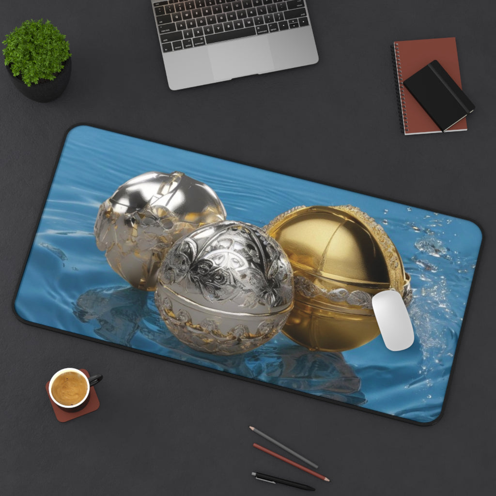 Desk Mat - Cute Gold and Silver Water Balls Design