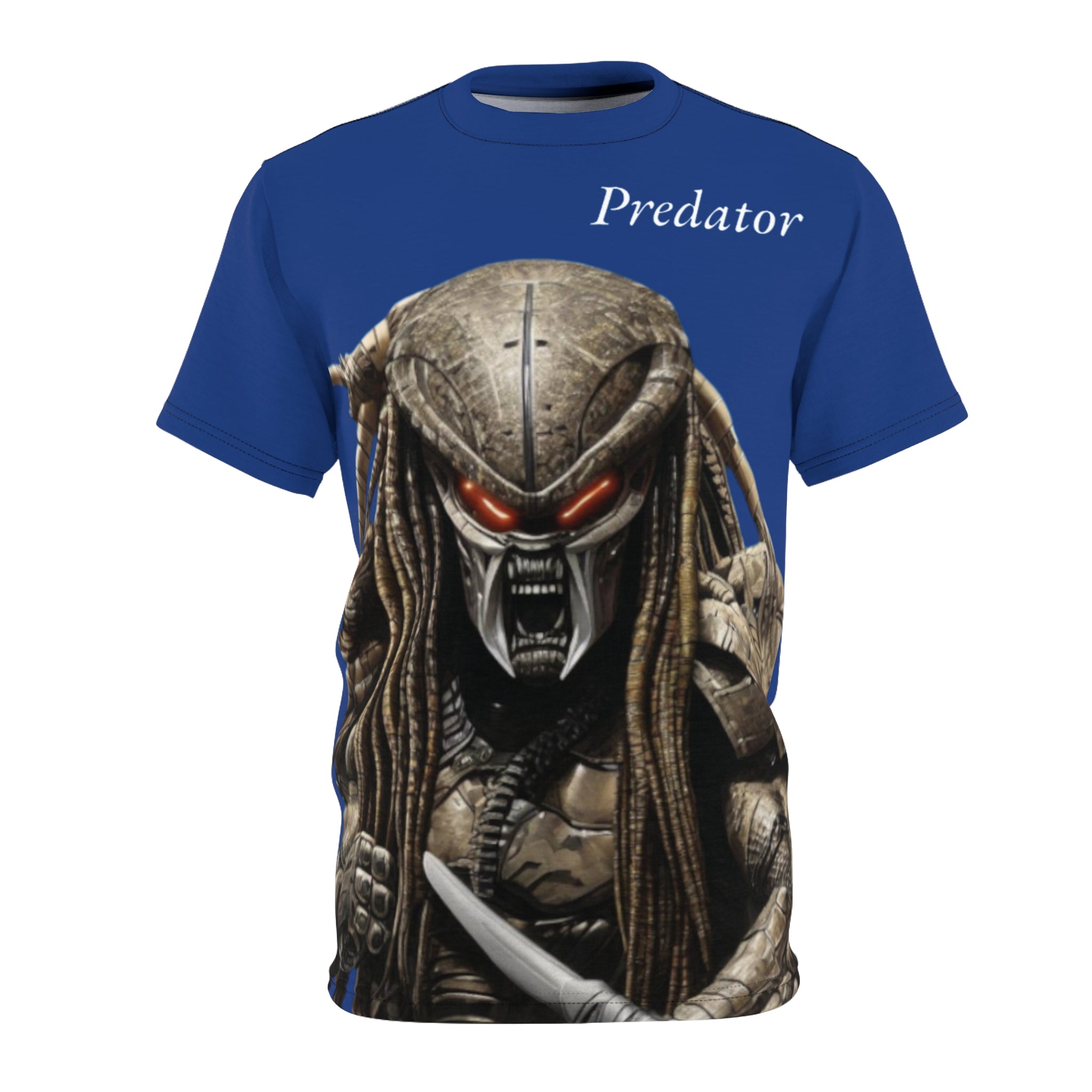 Predator artificial intelligence image t-shirt, blue  color for men cut and sew: stylish casual t-shirt,