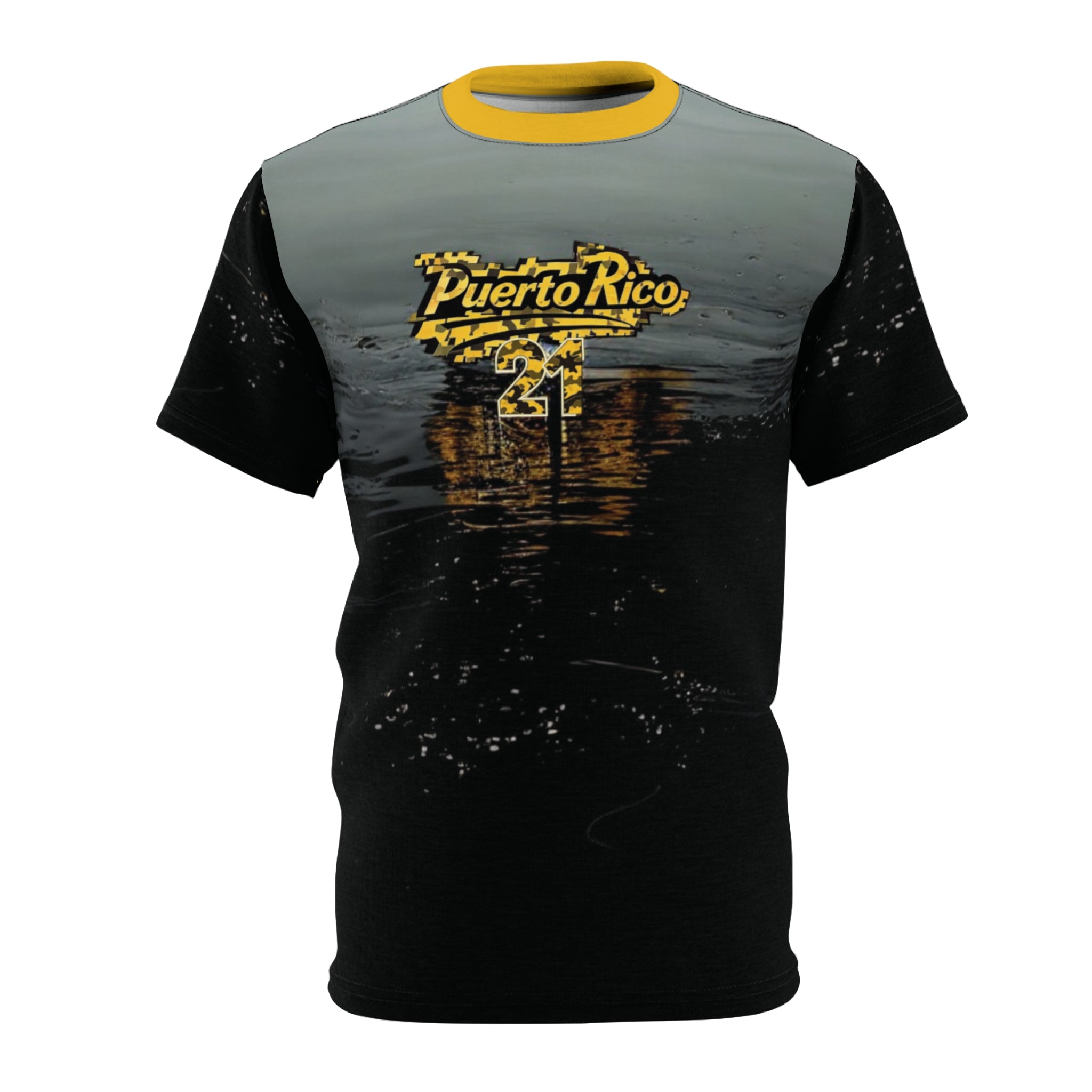 Camiseta unisex con diseño de atardecer de Puerto Rico, ideal para días de playa y celebraciones.