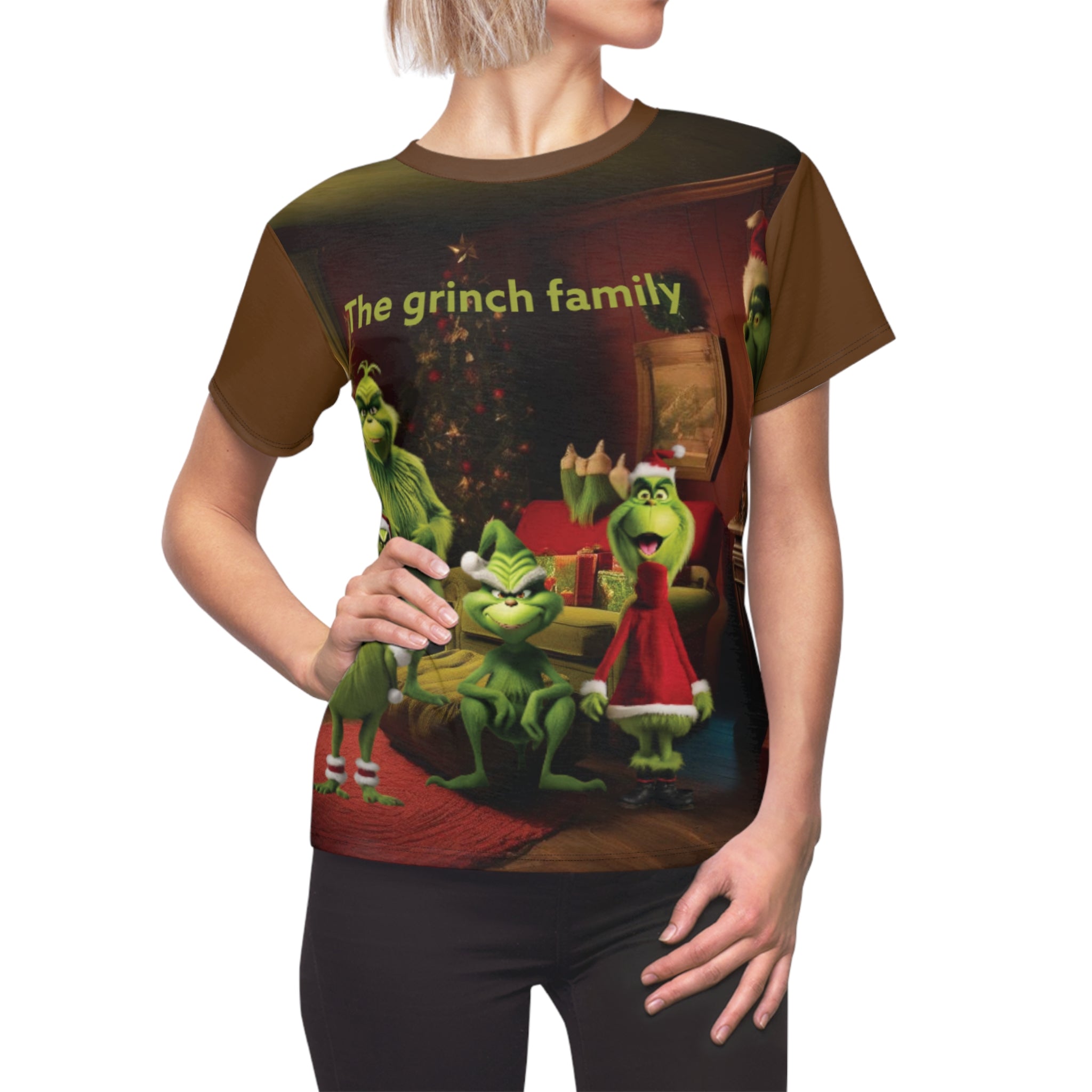 Woman Graphic Tee - Grinch Family AI Image