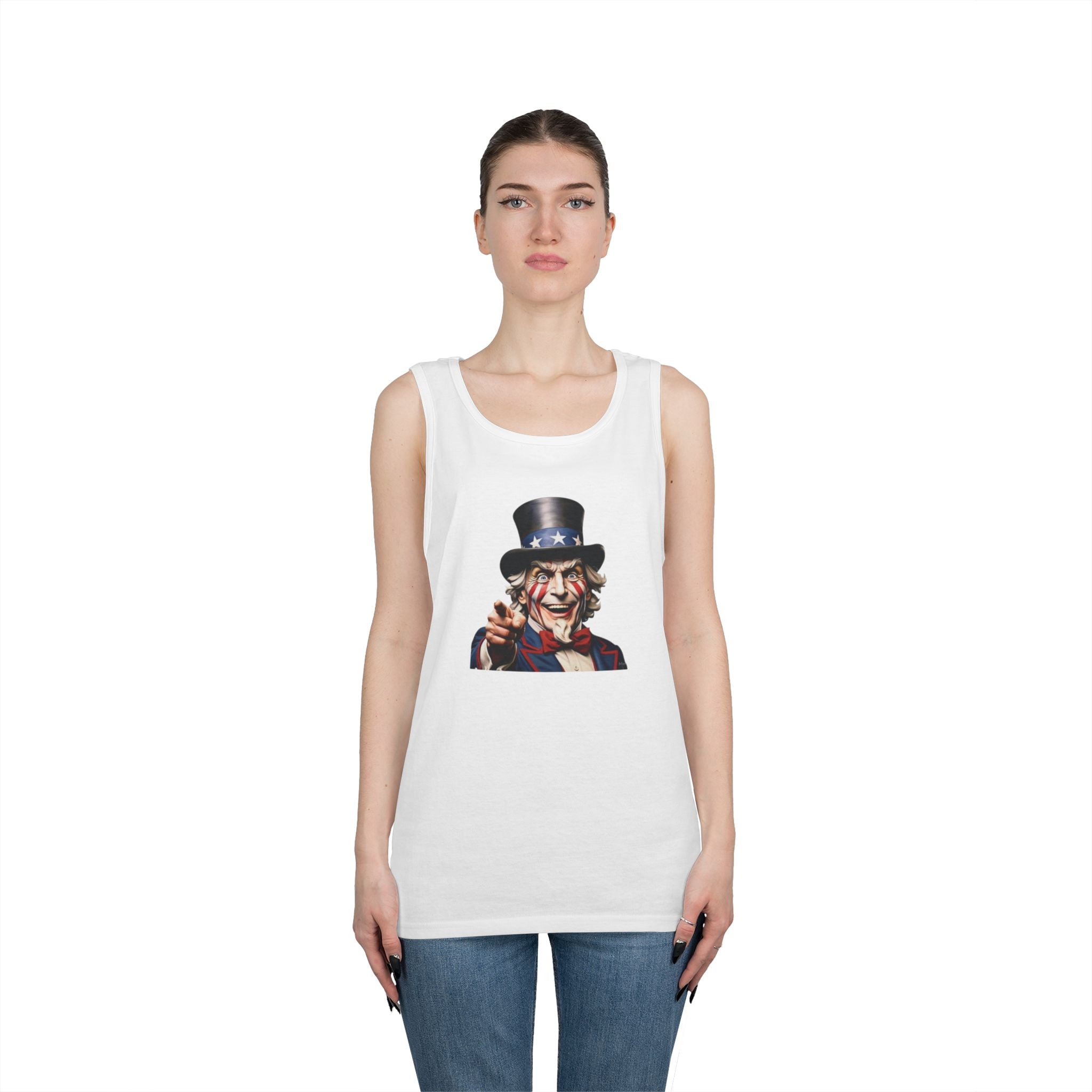 Vintage Uncle Sam Heavy Cotton Tank Top - Patriotic Independence Day Apparel