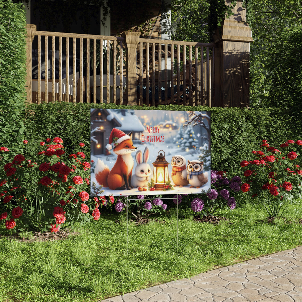 Christmas Lawn Sign – Cozy Holiday Decorations with Fox, Bunny & Owls