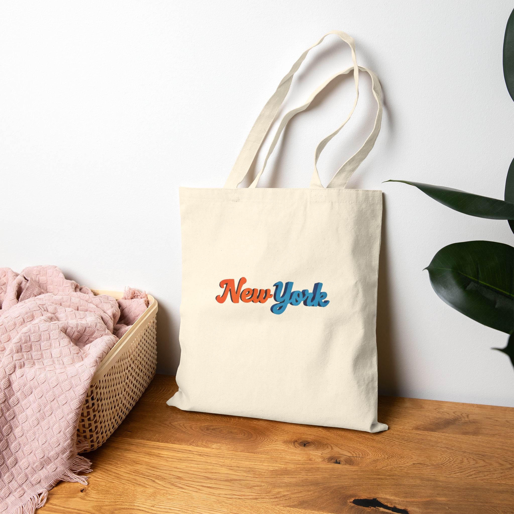New York Script Canvas Tote Bag – Retro Two-Tone City Souvenir